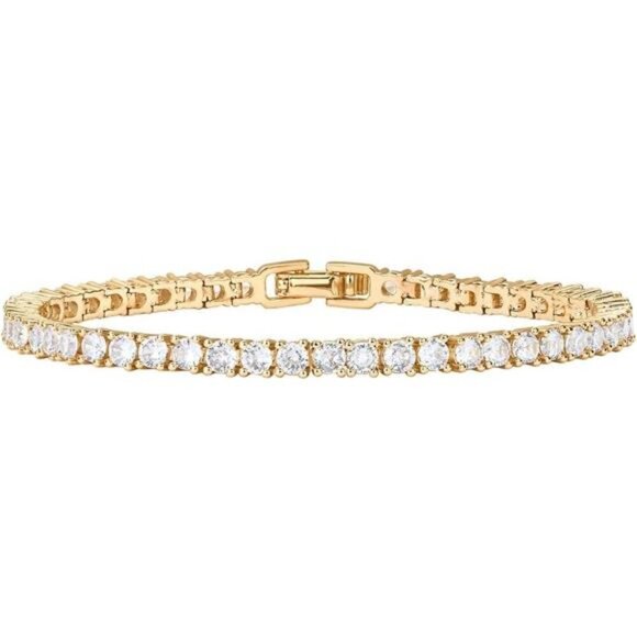 PAVOI Gold Tennis Bracelet for Women 3mm Cubic Zirconia Gift Size 6.5 Inch - Picture 1 of 7